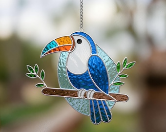 Toucan Stained Glass Pattern – Tropical Bird DIY Template, Beginner Suncatcher Design PDF