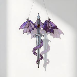 Tiffany Stained Glass Pattern, Dragon Sword Suncatcher Pattern (PDF SVG), DIY Fantasy Window Hanging