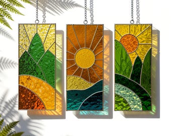Sunshine & Scenery Stained Glass Pattern: DIY Suncatcher Template (PDF)
