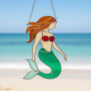 Mermaid Stained Glass Pattern, Digital Download DIY Gift, Under the Sea Suncatcher, Ocean Glass Art, Printable Template, Coastal Decor