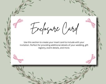 Pink Ribbon Wedding Enclosure Card, Invitation Insert, Wedding Details Insert, Editable Invitation Card, Customizable Enclosure Template