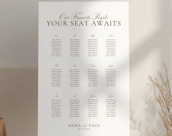 Espresso Brown Minimalist Seating Chart Template, Old Money Wedding Seating Plan, Elegant Editable Canva Reception Sign , Wedding Stationery