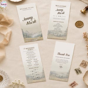 Rustic Mountain Wedding Program Template, Editable Canva Ceremony Program, Order of Events Card, Mountain Wedding Timeline,Printable Program