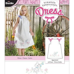 Bucilla Pillowcase Dress Kit, Kitten Design #47717  Stamped Embroidery & Cross Stitch – New Old Stock – DIY Girl’s Dress Kit