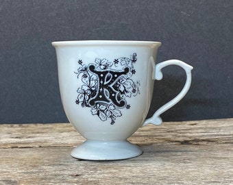 Anthropologie Mug Letter K Monogram, with Pedestal Base And Fancy Handle