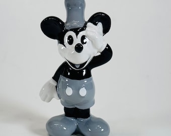 Mickey Mouse as Steamboat Willie Figurine by Walt Disney Black and White Porcelain made in Taiwan