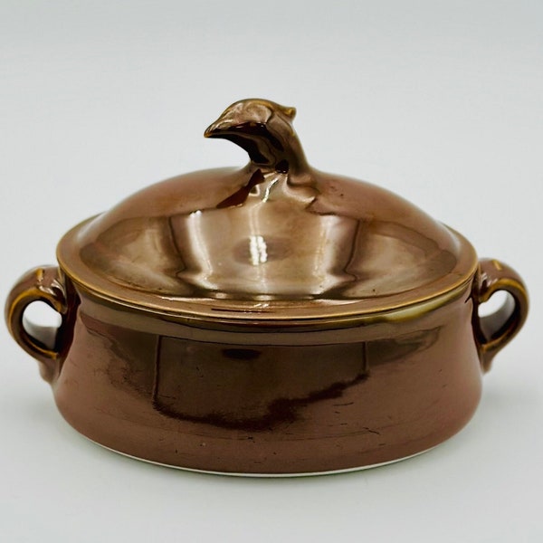 1930s Pheasant Head Covered Casserole Brown Ceramic Bauscher China made in Weiden-Bavaria,  Arthur Schiller & Son