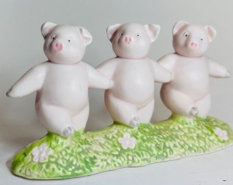 Three Little Pigs Figurine by Dept 56 Nursery Decor Baby Shower Decoration 1980s