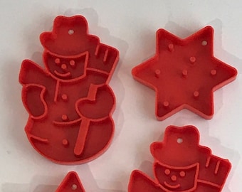 Christmas Cookie Cutters Snowman and Star 1970s Era LTTC Red Plastic Cookie Cutter L.T.T.C.