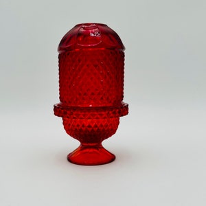 Viking Glass Fairy Light in Ruby Red Diamond Point Candleholder