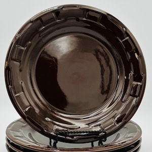 Longaberger Woven Traditions Chocolate Dinner Plates - Set of 4 Vitrified Pottery