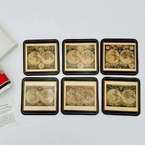 Vintage Pimpernel Coasters Set of 6 Antique World Map Design 1990s