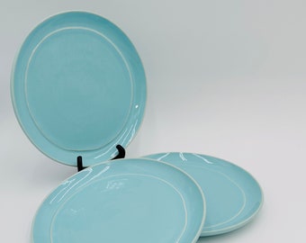 Set of 3 Ceramsia Pottery Blue Salad Plates Robins Egg Blue 8 3/8" Small Plates