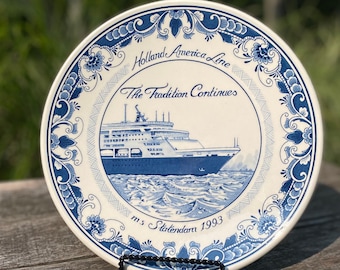 Vintage Delft Blauw Plate: Holland America Line M S Statendam