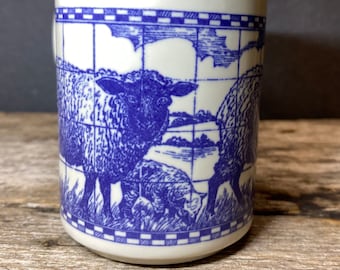 Sheep Transferware Mug by Churchill Blue and White made in England Farmhouse 8 oz Coffee Mug