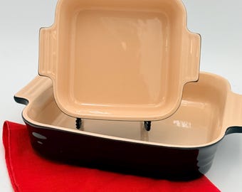 Le Creuset Stoneware Baking Dish Set 6” & 8.5” Square Black Cream Ceramic Casserole Bakeware Oven to Table