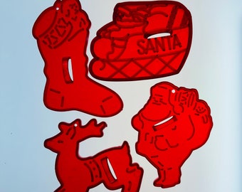 Vintage Cookie Cutters HRM Loma Clear Red Plastic Mid Century Christmas and Holiday Baking Sold Separately