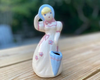 Vintage Weil Ware California Pottery Figurine or Vase of a Girl with Umbrella Hand Painted 1940s