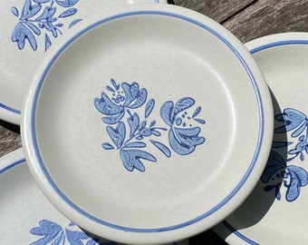Set of 4 Pfaltzgraff Yorktowne Salad Plates Pottery, Blue Floral Small Plates 6 7/8"