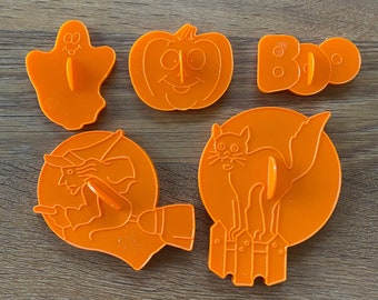 Vintage Wilton Halloween Ausstechformen - 1980er Jahre Hexe, Katze, Kürbis, Geist 5er Set
