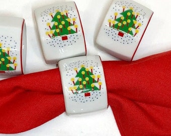 Vintage servilleta anillos árbol de Navidad conjunto de 8 decoración de cerámica vintage hecha en Japón