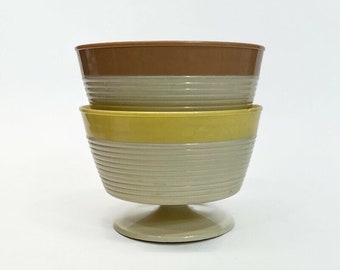 Vintage Raffiaware Pastel Dessert Bowls - Mid-Century Modern Footed Cups, Set of 2