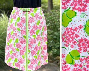 Lilly Pulitzer Skirt - 1970s The Lilly - Pink Butterfly & Floral Print