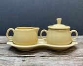 Fiesta Yellow Cream and Sugar Set with Tray, Fiestaware, HLC, Homer Laughlin China, complete 4 piece set
