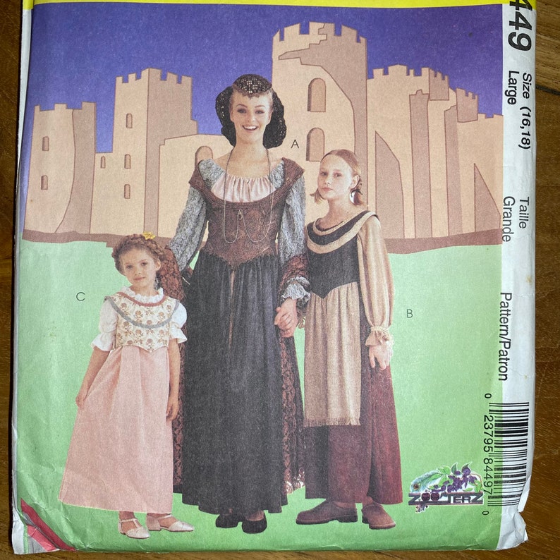 Mccalls 8449 Renaissance Dress Pattern Medieval Gown Costume UNCUT 16 ...
