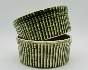 Ramequines vintage de cerámica Stangl, cerámica verde acanalada, juego de 2