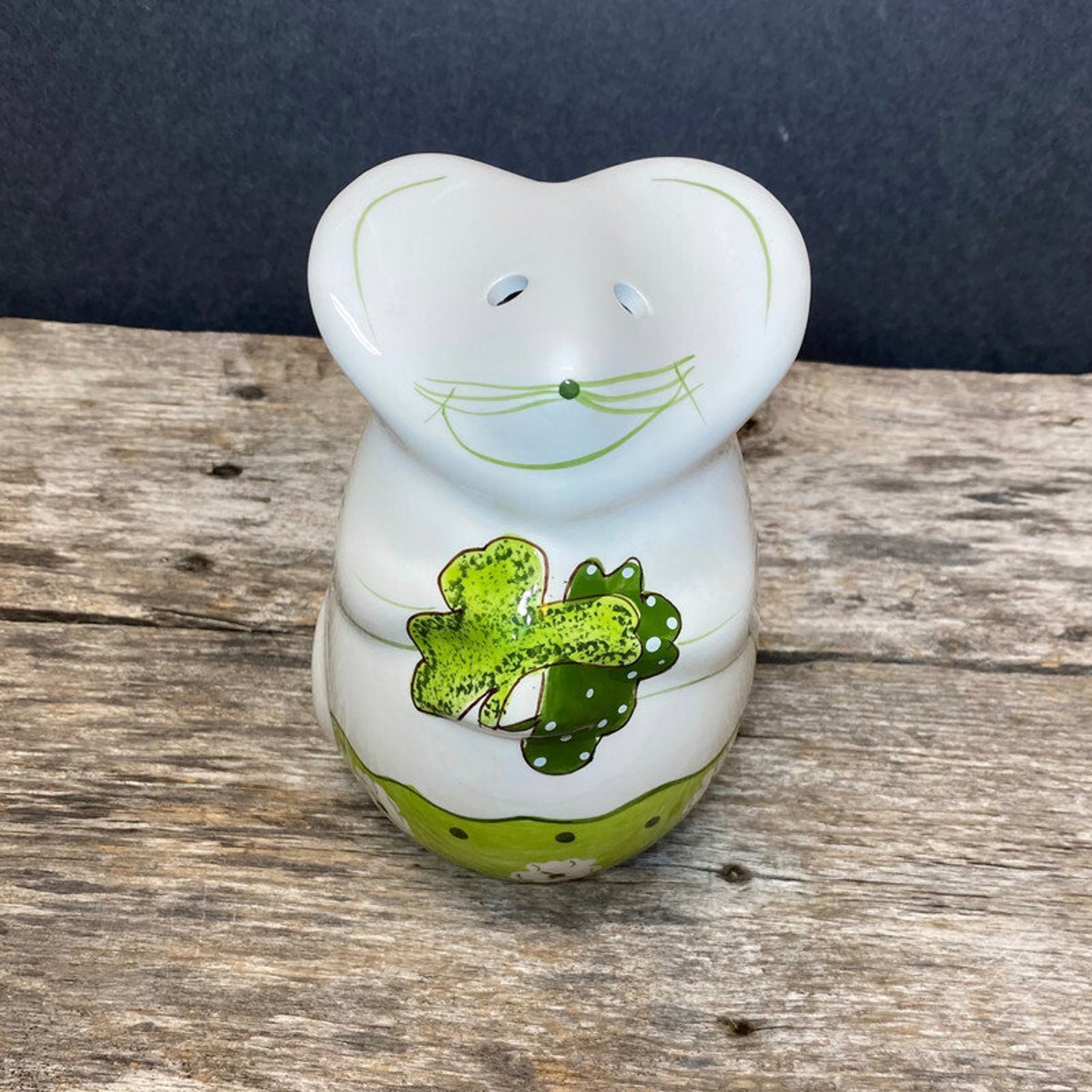 Mouse Cheese Shaker Laurie Gates Pottery Green Shamrock Etsy