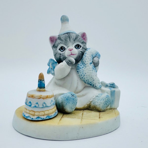 Kitty Cucumber Birthday Cake with One Candle, First Birthday Gift,  Vintage Porcelain Collectible