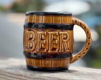 Vintage Beer Barrel Mug Brown Ceramic Stein made in Japan