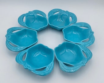 California Aqua Pottery apfelförmige Schalen, türkisfarbenes Keramik-Wüsten-Set mit 6 Schalen