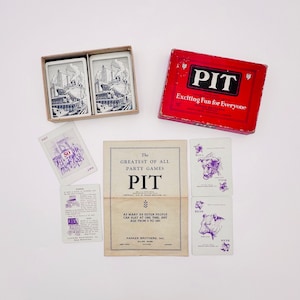 Juego de cartas PIT antiguo de 1919 de Parker Brothers: juego completo de intercambio bursátil con instrucciones. Cartas de toro y oso de 1904.