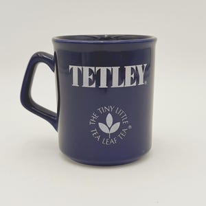 Vintage Tetley Tiny Little Tea Leaf Mug, Blue Tea Advertising Cup, Betcha Gonna Like It Better