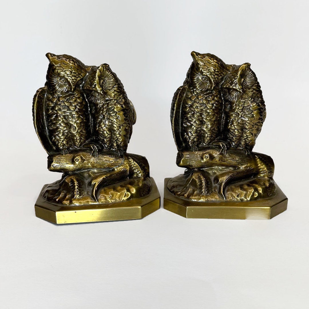 Vintage Brass Owl Bookends Owl Shelf Decor Boho Design Etsy