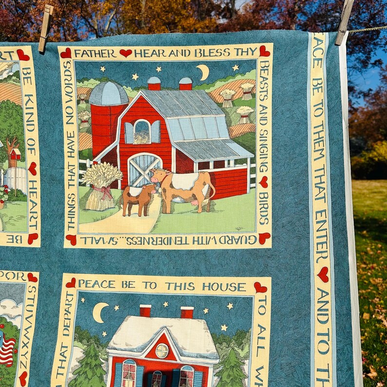 Vintage Susan Winget Fabric Panel – 4 Folk Art Seasonal Scenes – 1993 ...