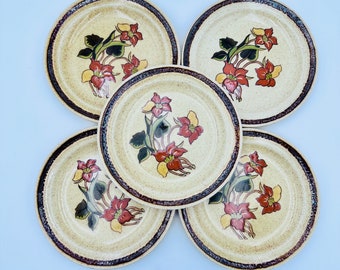 1960s Boho Floral Plates Samantha Set of 5  by Palissy by Royal Worcester Earth tone Side Plates