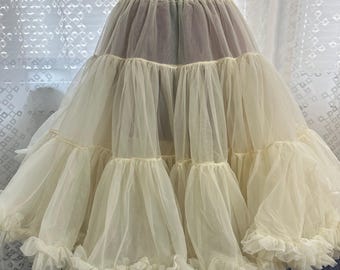 1980s Square Dance Petticoat: Off-White Nylon Crinoline, Size Small