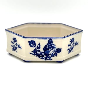 Vintage Staffordshire Flow Blue Planter, Ironstone Jardiniere, English Transferware Footed Cachepot, Blue & White Home Decor