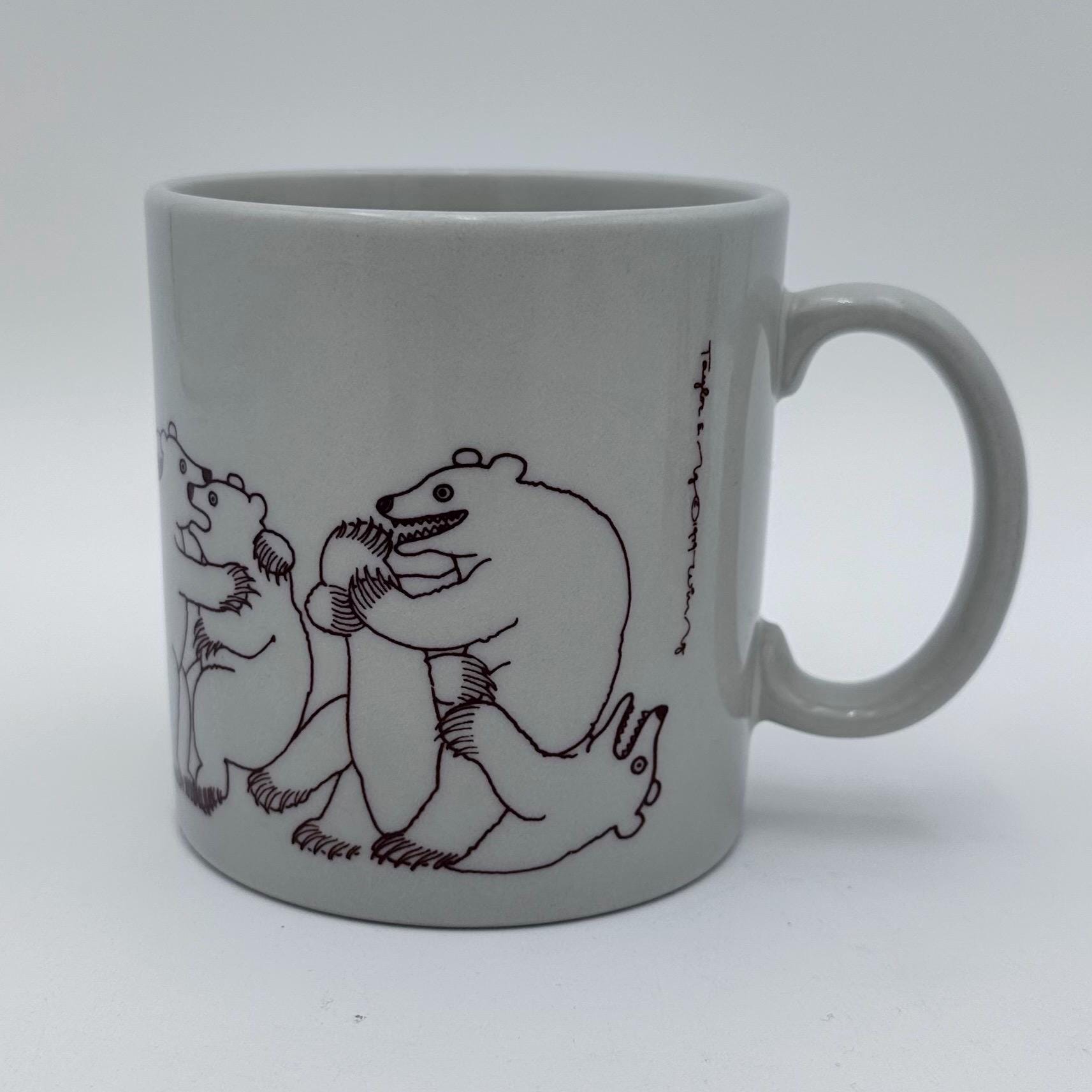 ピアヌラストゥーディオ ☆ アニマル柄 シルク混 ノースリーブ 40 伊製 Vintage 1970s Bear Orgy Mug by Taylor and Ng - Whimsical Animal
