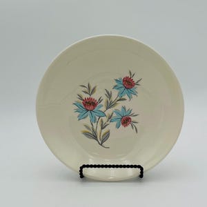 Vintage Steubenville Pottery Fairlane Bowl – 8” Aqua & Pink Floral – Mid-Century Serving Dish USA