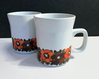 Juego de 2 tazas Poppy de mediados de siglo, años 60, cerámica moderna