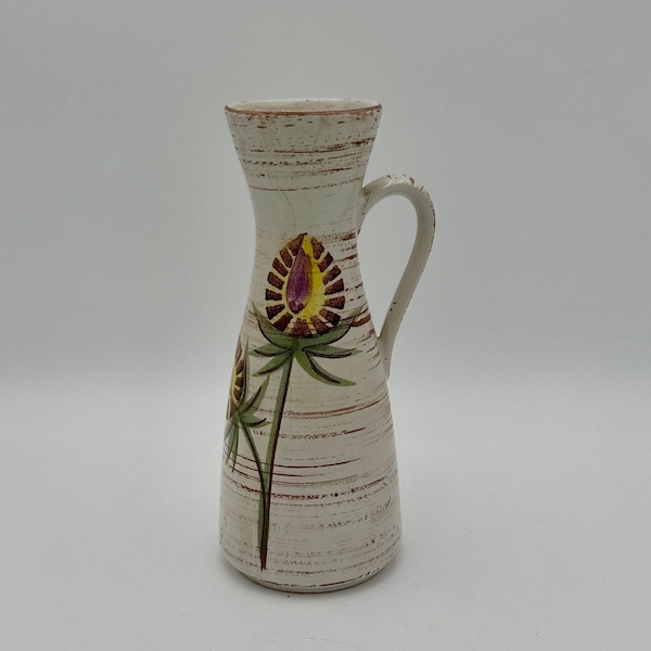 Vintage West German Pottery Vase by Jasba Keramik Ceramic Pitcher Vase Mod Flower Design