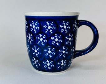 Boleslawiec Pottery made in Poland Snowflake Blue and White 12 oz Mug