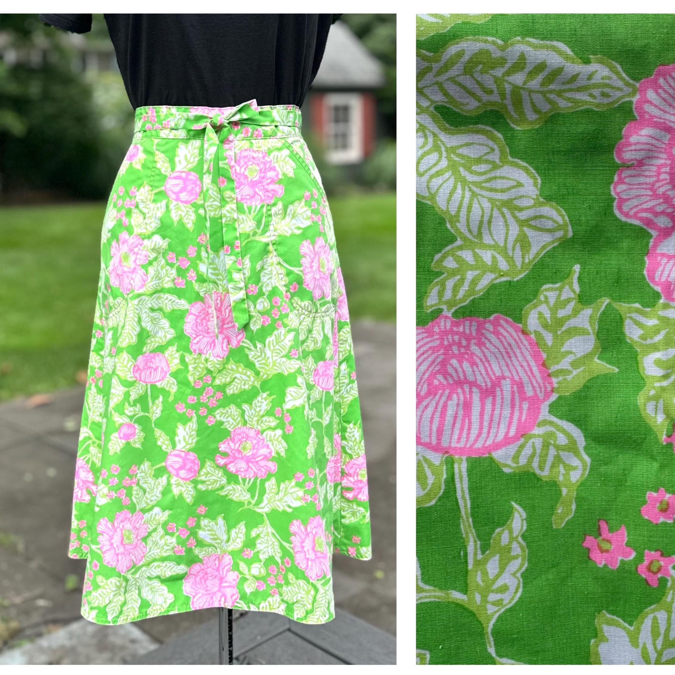 70s Lilly Pulitzer Wrap Skirt: Green Floral Print, Boho Preppy XS