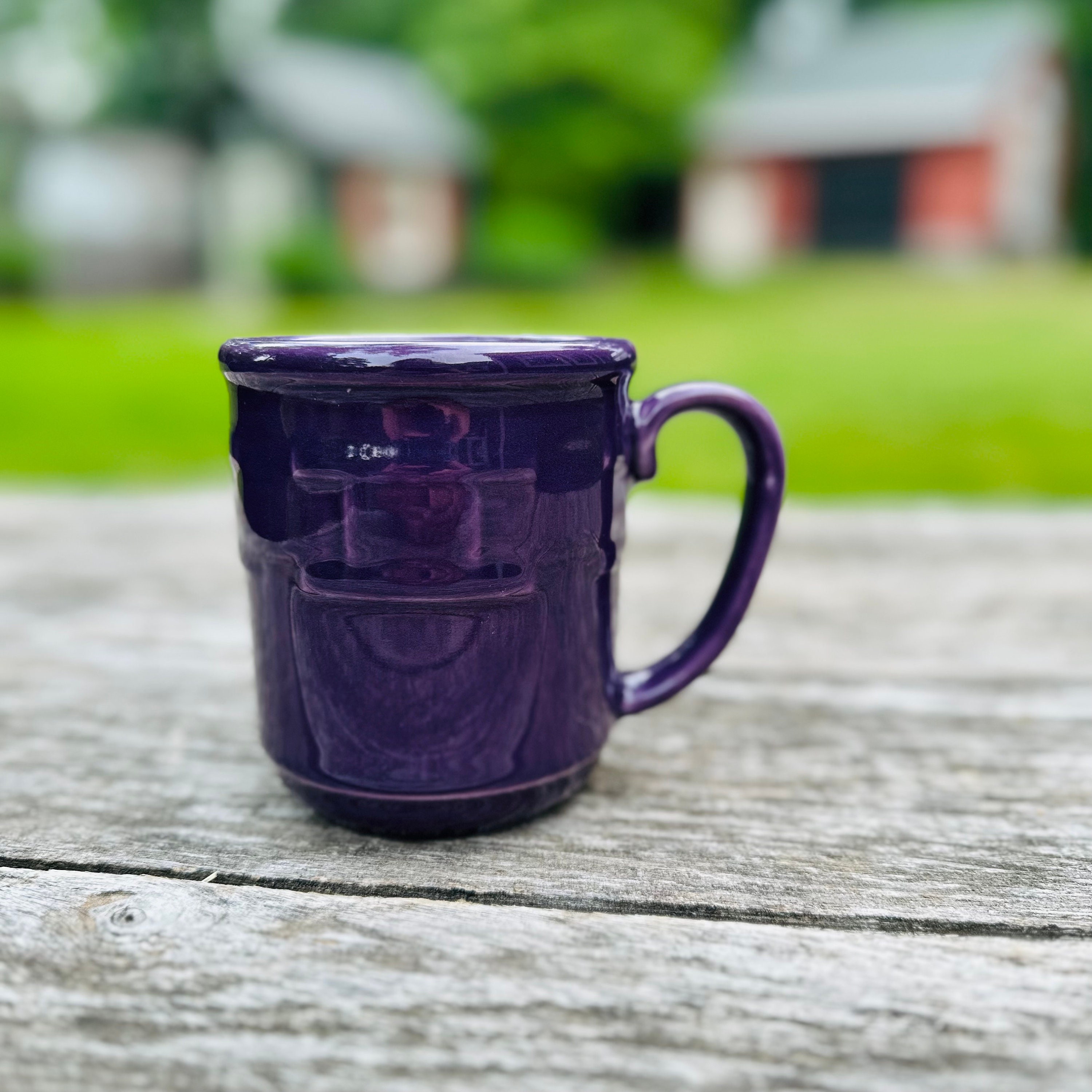 Eggplant Purple Ceramic Coffee Travel mug with handle and black lid -  BlueRoomPottery plus (+)