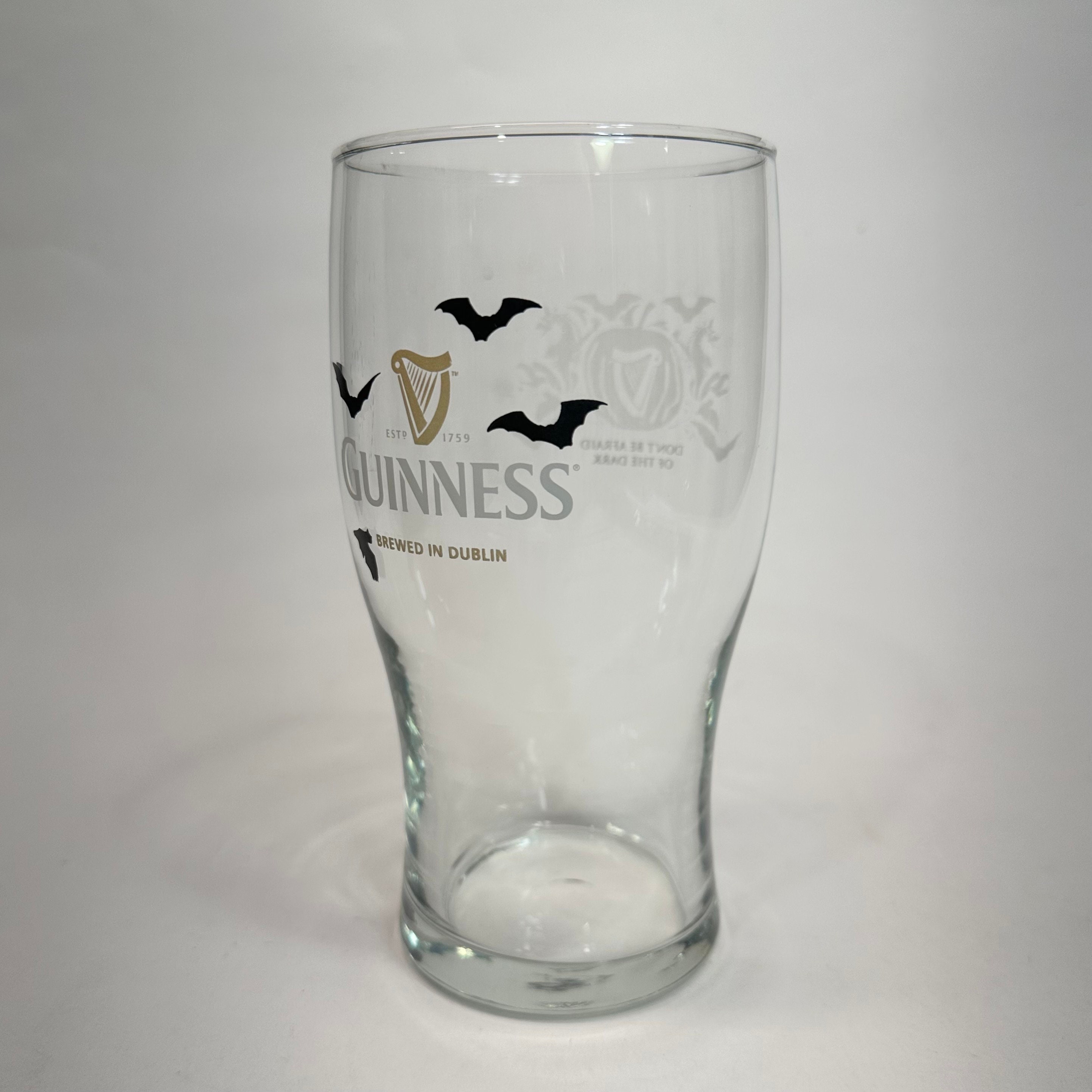 Guinness Beer Glass With Halloween Bats Don't Be Afraid of the Dark  Collectible 20 Oz Pint Glass 