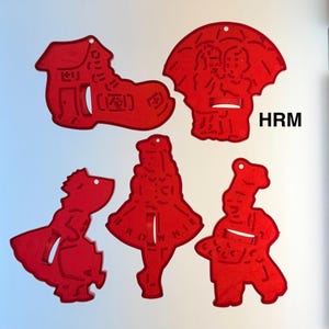 Vintage Cookie Cutters HRM Red Plastic Christmas Baking, Mid Century Kitchen Collectible - Sold Separately